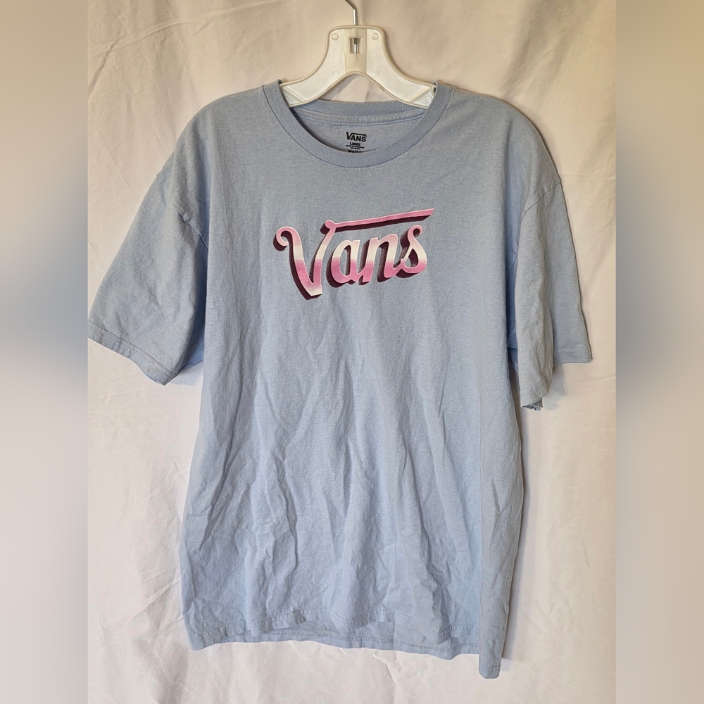 Vans Sky Blue Tee with Pink Logo